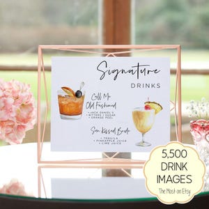 Signature Drink Template, Modern Editable Drink Menu, Minimalist Printable Bar Menu, Signature Drinks Sign, 7,000+ Drink Images, Greenery