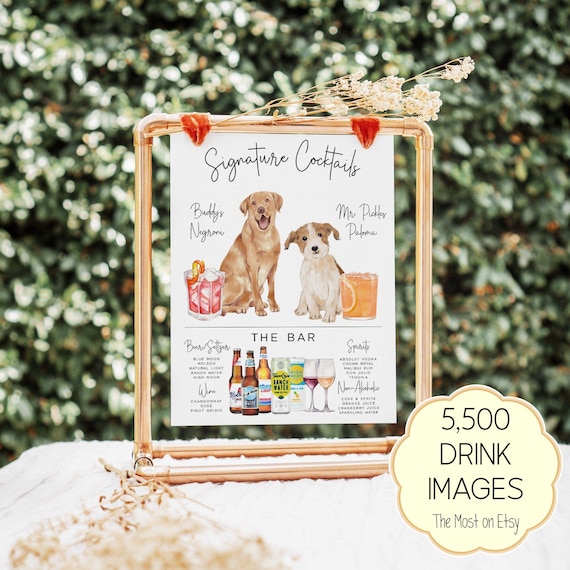 Custom Pet Signature Drink Sign: Wedding Cocktail Bar Menu (Digital Download)