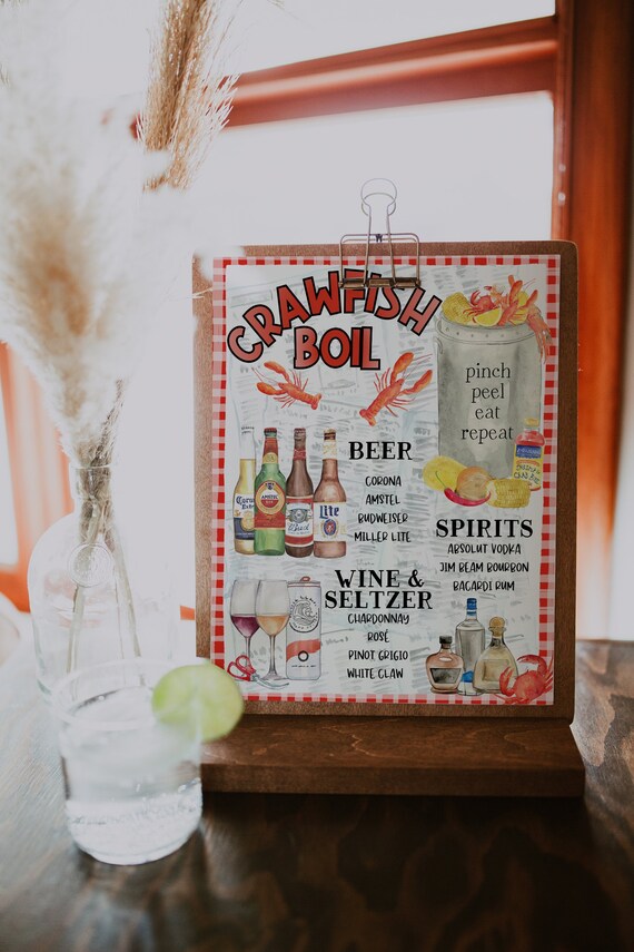 Crawfish Boil Bar Menu Template, Mardi Gras Bar Menu Template, Louisiana Cocktail Sign, Seafood