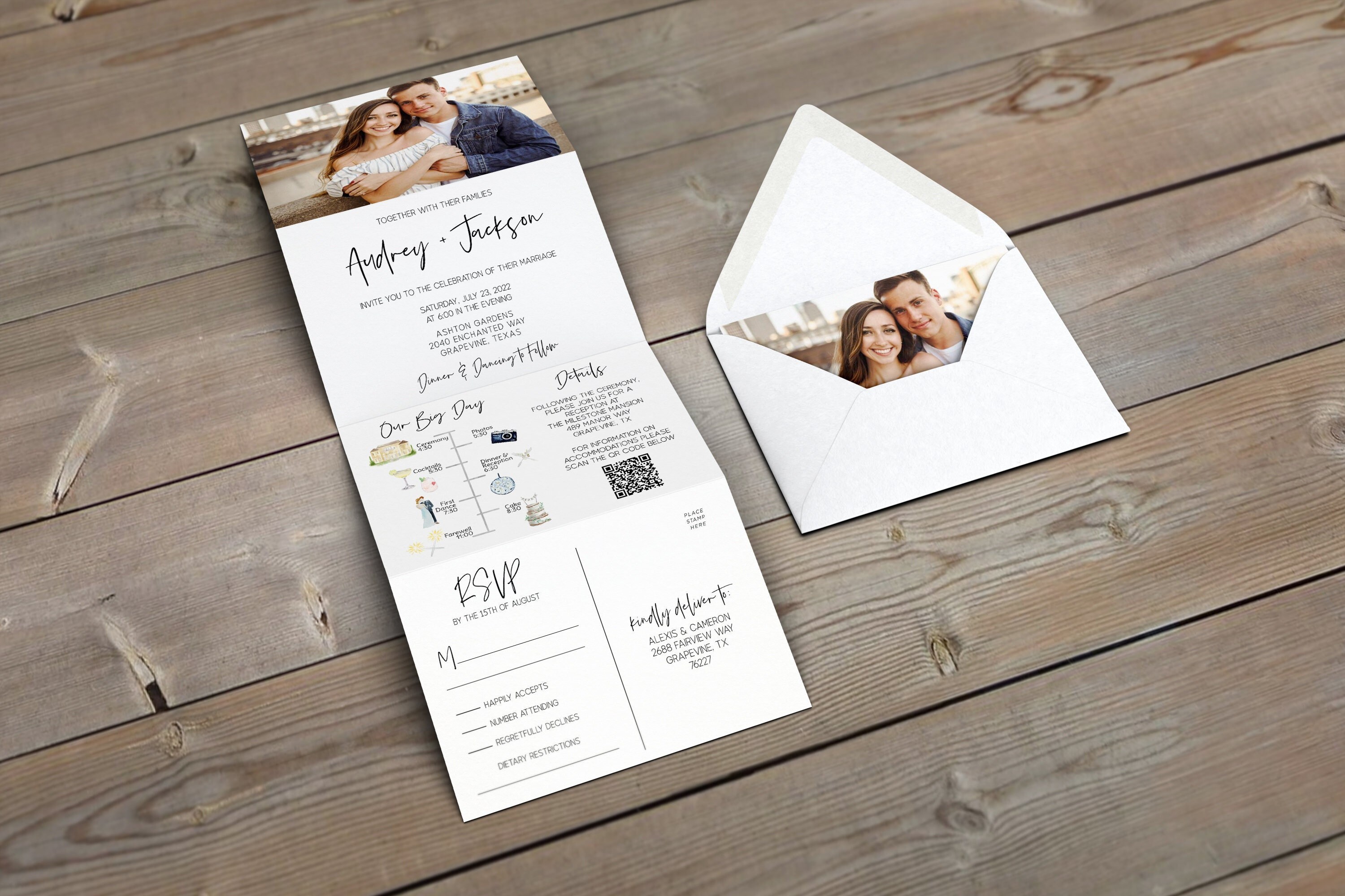Tri Fold Photo Wedding Invitation Template All in one Etsy Australia