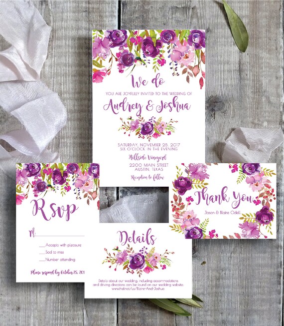 Printed Wedding Invitation Set, Printed Wedding Invitation Suite, Rustic Wedding Invitation, Floral Wedding Invitation, Wedding Set Il_570xn