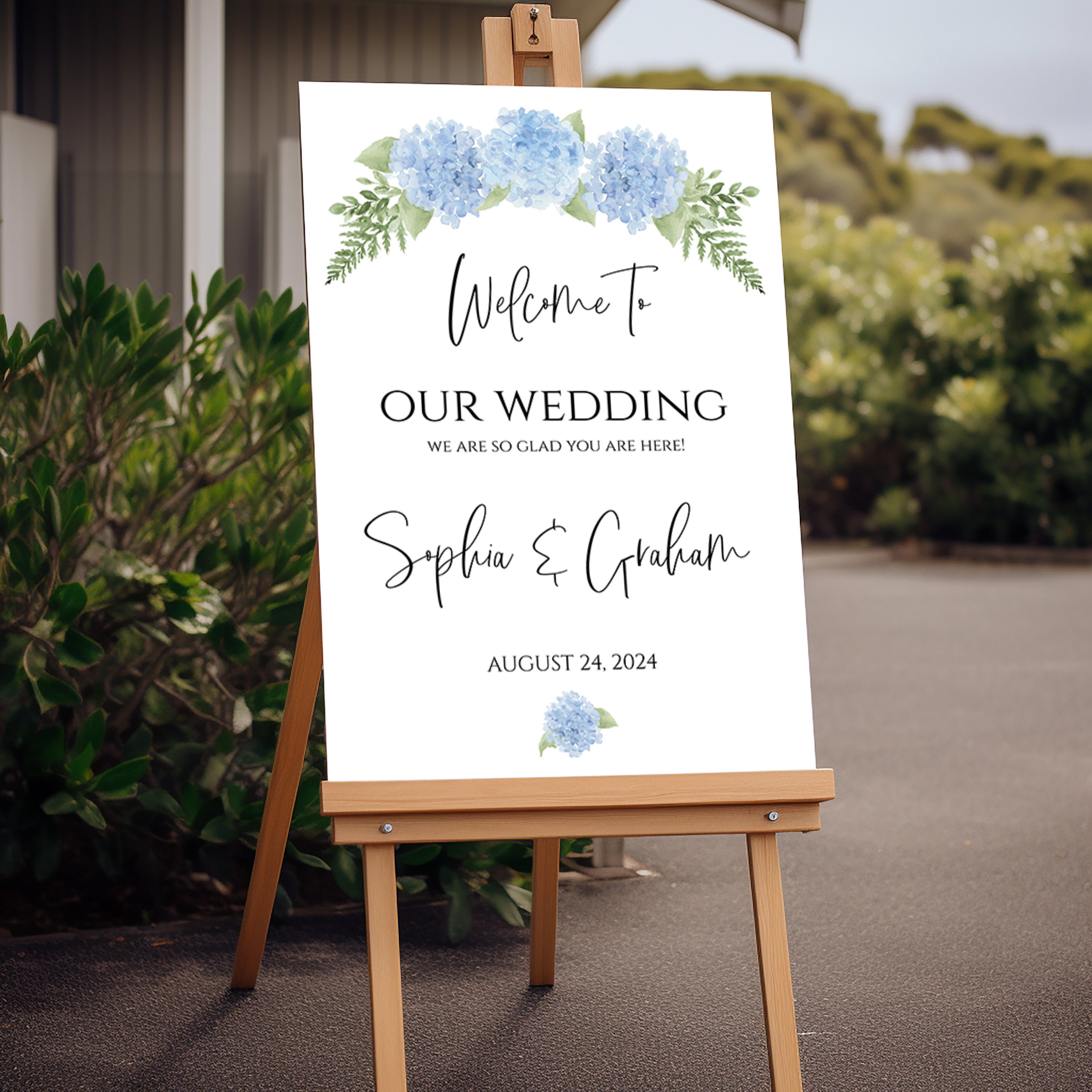 Blue Hydrangea Wedding Welcome Sign Template: Editable Printable - Etsy