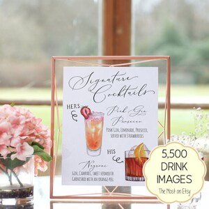 Signature Cocktails Sign Template, Calligraphy Wedding Drink Menu Template, Modern Bar Menu, Signature Drink Sign, 7,000+Drink Images