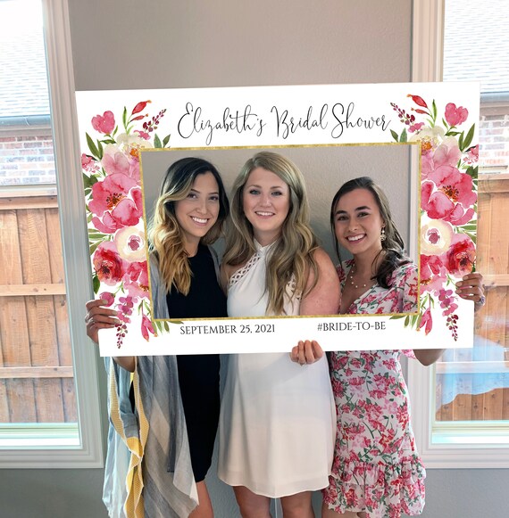Bridal Shower Photo Prop Frame Printable Template, Pink Peony Photo