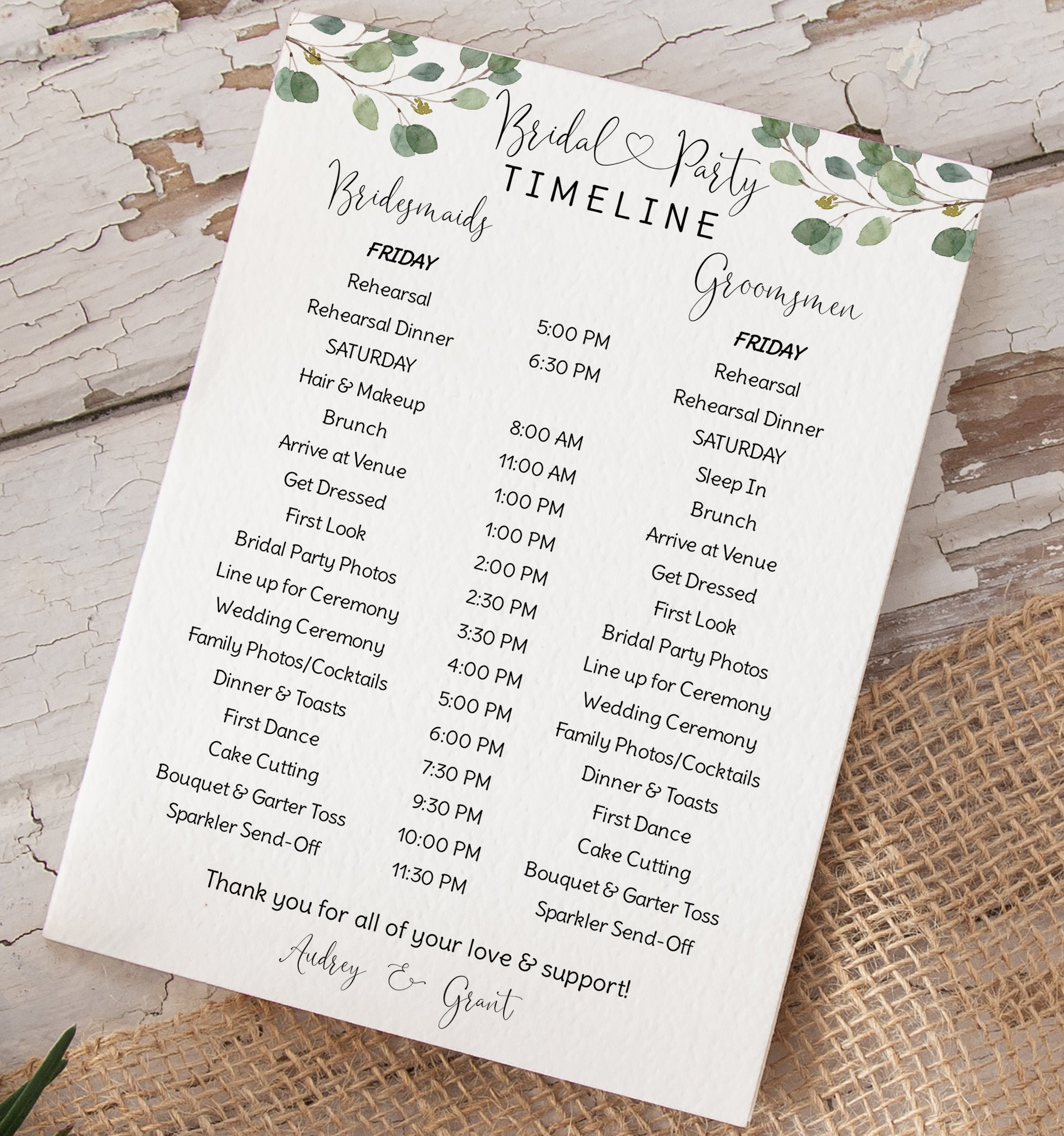 Bridal Party Itinerary, Minimalist Wedding Timeline, Order of Events,  Bridesmaid & Groomsmen Itinerary, Editable Wedding Schedule Template In Wedding Agenda Template