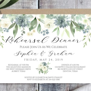 PRINTABLE Wedding Rehearsal Dinner Invitation Template, Dusty Blue Rehearsal Dinner Invitation Printable, Greenery Rehearsal Dinner, MP102