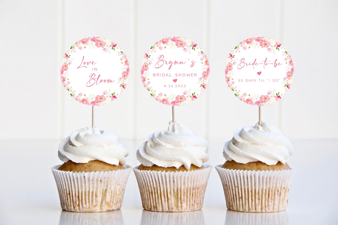 Bright Pink Cupcake Topper Template, Printable Shower Cupcake Topper ...