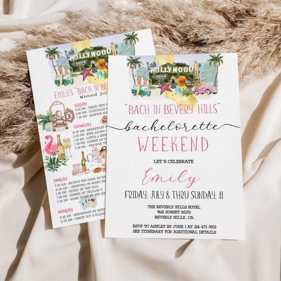 LA Bachelorette Weekend Itinerary Invite Template Bach in Beverly LA Bachelorette Weekend Itinerary Invite Template Bach in Beverly