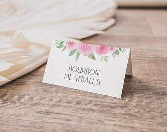 Mall för placeringskort med rosa rosor: Kentucky Derby, bröllop (utskrivbar)