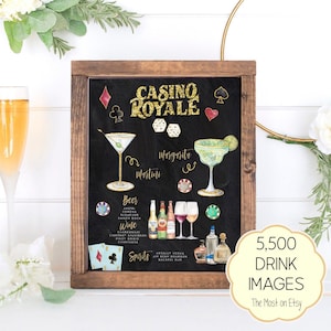 Casino Bar Menu Template, Las Vegas Drink Menu, Design Your Own! 7,000+ Drink Images, New Year&#39;s Eve Bar Menu, Gambling Theme Cocktail Sign