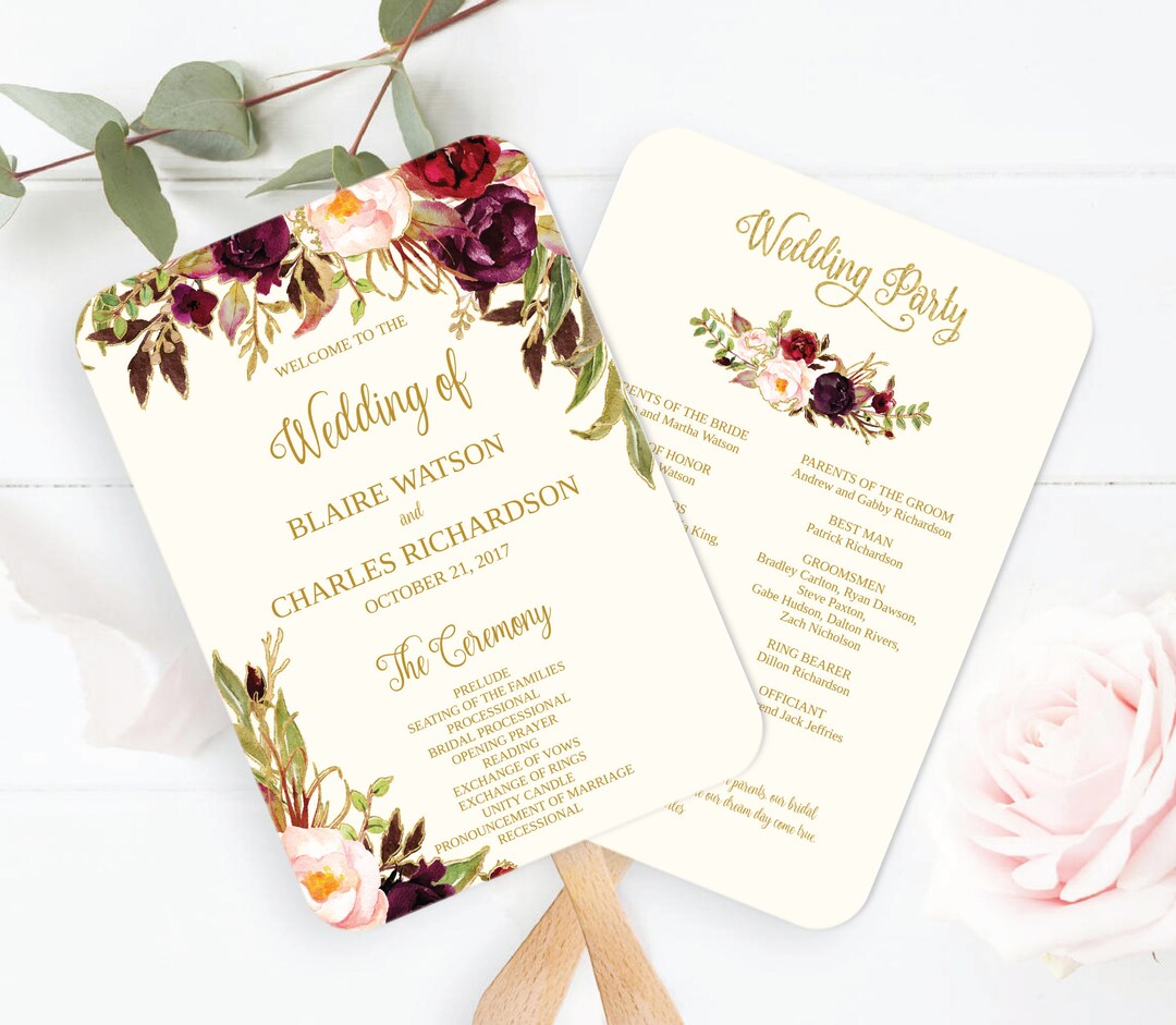 Wedding Program Fan Template Printable / Editable - Fall Floral ...