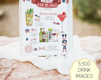 4th of July Bar Menu Template: Patriotic Cocktails Sign (Editable)