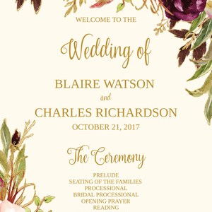 Wedding Program Template Printable / Editable Fall Floral - Etsy