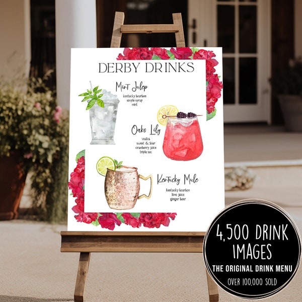 Kentucky Derby Drink Sign Template, Editable Derby Day Party Drink Menu, Mint Julep, Kentucky Mule, Oaks Lily Cocktails Sign, 4,500+ Images