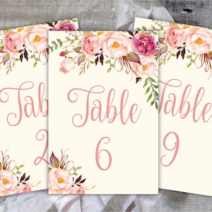 Números de mesa para impressão, Modelo de números de mesa, 1-30, Números de mesa florais, Números de mesa editáveis - ouro rosa, rosa blush,
