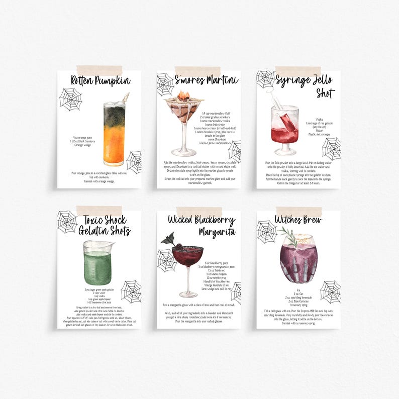 Receptkaarten voor Halloween-cocktails: griezelfeestrecepten (bewerkbare sjabloon) afbeelding 6