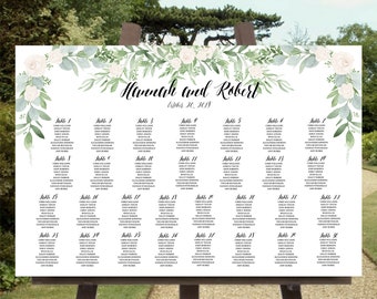 Greenery Seating Chart Template, Printable Seating Chart, Seating Chart Floral Template, Seating Plan Wedding, 3 Styles up to 40 Tables