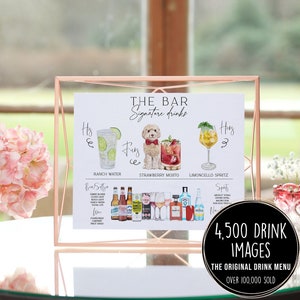 Signature Drink Sign with Pet, Minimalist Pet Drink Sign Wedding, His Hers and Furs Signature Cocktail Sign, Modern Drinks Sign Pets, DIY