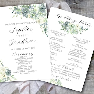 Wedding Program Template, Greenery Wedding Program, Wedding Program Printable, Dusty Blue Wedding Program, Succulent Wedding Program, MP102