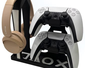 Soporte para PS5 DualSense y auriculares con caja de almacenamiento pequeña