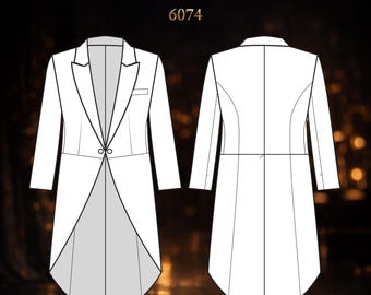 Mens Sewing Pattern 6074 | Two-Button Tailcoat with Notched Lapel and Cutaway Front | Size L in PDF A4 & A0