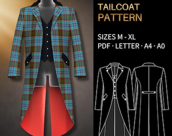 Exclusive Collection – Mens Sewing Pattern 1648 | Tailcoat with Integrated Waistcoat | Sizes M - XL, US LETTER, A4 & A0