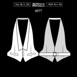 Mens Sewing Pattern 6077 | Tailcoat Vest with Flat Shawl Collar and Open Back | Sizes M, L, XL in Separate Files | PDF A4 & A0