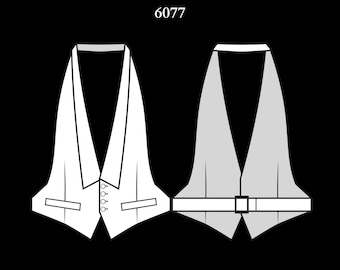 Mens Sewing Pattern 6077 | Tailcoat Vest with Flat Shawl Collar and Open Back | Sizes M, L, XL in Separate Files | PDF A4 & A0