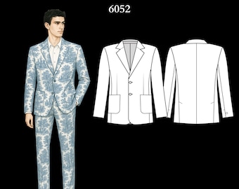 Mens Sewing Pattern 6052 | Single-Breasted Jacket with Patch Pockets and Double Back Vents | Size L in PDF A4 & A0