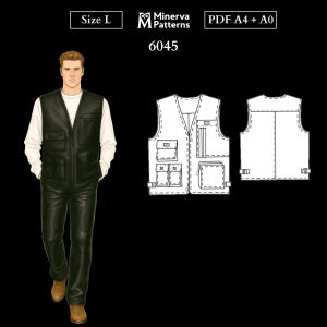 Mens Sewing Pattern 6045 | Cargo Style Utility Vest with Multiple Pockets | Size L in PDF A4 & A0
