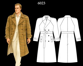 Mens Sewing Pattern 6023 | Double-breasted Trench Coat With Faux