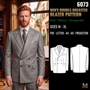 Patrón de costura para blazer cruzado de hombre / Chaqueta de traje a medida / Tallas M, L, XL / PDF Carta, A4, A0 y proyector / 6073