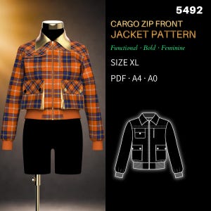Womens Sewing Pattern 5492 | Cargo Utility Zip-Front Jacket with Patch Pockets | Size XL, PDF A4 & A0