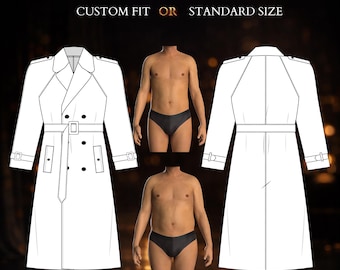 MADE TO MEASURE Mens Sewing Pattern 6023 | Double-Breasted Trench Coat Drafted to Your Measurements or in a Standard Size