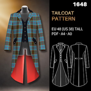 Exclusive Collection – Mens Sewing Pattern 1648 | Tailcoat with Integrated Waistcoat | Size EU 48/US 38 Tall | PDF A4 & A0