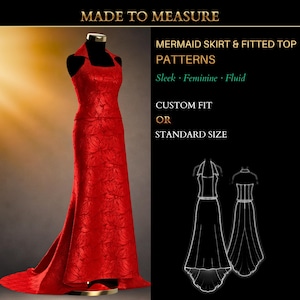 MADE TO ORDER Womens Sewing Patterns 2012 & 5622 | Mermaid Skirt with Train and Top Drafted to Individual Measurements or in a Standard Size