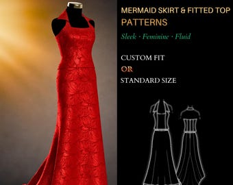 MADE TO ORDER Womens Sewing Patterns 2012 & 5622 | Mermaid Skirt with Train and Top Drafted to Individual Measurements or in a Standard Size