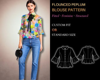 MADE TO ORDER Womens Sewing Pattern 2778 | Feminine Blouse with Flounced Peplum Drafted to Individual Measurements or in a Standard Size
