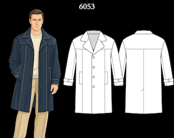 Patron de couture homme 6053 | Imperméable classique à boutonnage simple avec col et pattes de manche crantés | Taille L en PDF A4 et PDF A4