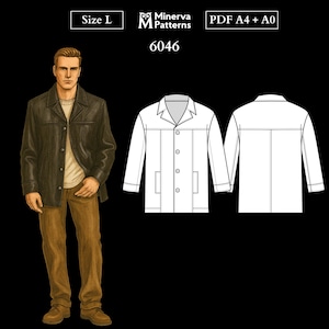 Herren Schnittmuster 6046 | Lässige Jacke mit Passe, Teilungsnähten vorne und Leistentaschen | Größe L als PDF A4 & A0