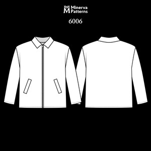 Mens sewing pattern 6006 for a casual jacket with zip front and slanted pockets in PDF, DXF AAMA and PLT formats by Minerva Patterns