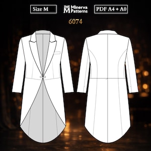 Mens Sewing Pattern 6074 | Two-Button Tailcoat with Notched Lapel and Cutaway Front | Size M in PDF A4 & A0