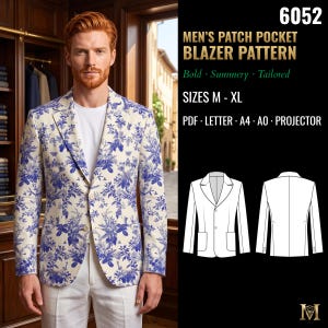 Schnittmuster für einen Herrenblazer | Einreihiges Sakko mit aufgesetzten Taschen | Größen M, L, XL | PDF A4, A0, Letter & Projektor | 6052