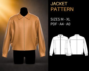 Mens Sewing Pattern 6050 | Zip Front Jacket with Shirt Collar and Inseam Zip Pockets | Sizes M - XL in PDF A4 & A0