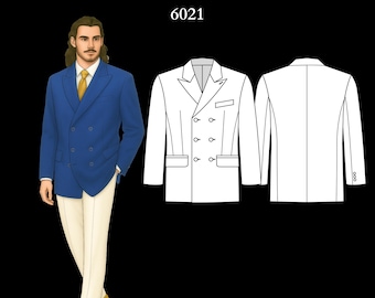 Mens Sewing Pattern 6021 | Classic Double-Breasted Blazer with Notched Lapels | Size L in PDF A4 & A0