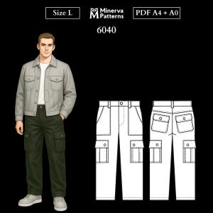 Modello di cucito per uomo 6040 / Pantaloni cargo con tasche multiple applicate / Taglia L in PDF A4 e A0