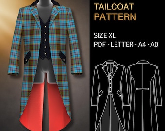 Exclusive Collection – Mens Sewing Pattern 1648 | Tailcoat with Integrated Waistcoat | Size XL, US LETTER, A4 & A0