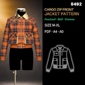 Cartamodello per giacca cargo da donna / Giacca cargo con cerniera frontale e tasche applicate / Taglie M, L, XL / PDF A4 e A0 / 5492