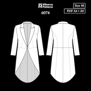 Mens Sewing Pattern 6074 | Two-Button Tailcoat with Notched Lapel and Cutaway Front | Size M in PDF A4 & A0