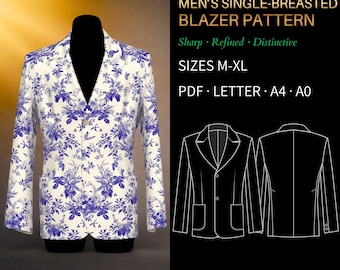 Mens Single-Breasted Blazer Sewing Pattern 6052 | Classic Tailoring, Patch Pockets | PDF Sewing Pattern US Letter, A4 & A0